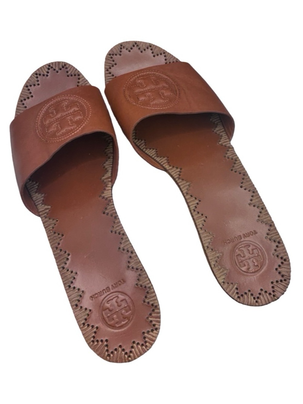 Tory Burch Patty Leather Platform Wedge Slides Brown Size 9.5 - Picture 4 of 12